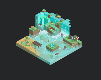 Isometric: Where The Waters Meet affinity designer environment illustration isometric river water