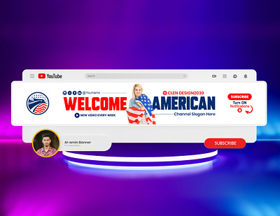 American Best Youtube Channel Banner Design ads american art banner channel cover header socialmedia youtube youtube banner youtube banner design youtube channel