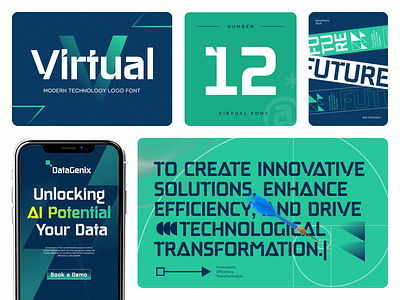 Virtual – The Future of Tech-Inspired Typography ai branding cyber digital esport font futuristic gaming innovation modern neon sci fi sensatype startup technology typeface typography uiux