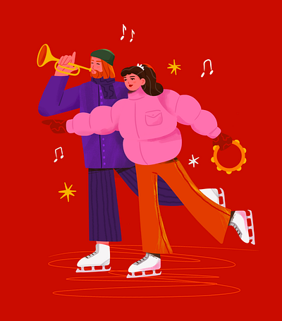 B-day party band cartoon art celebration character design christmas couple digital friends holidays illustration love music party ski skiing winter