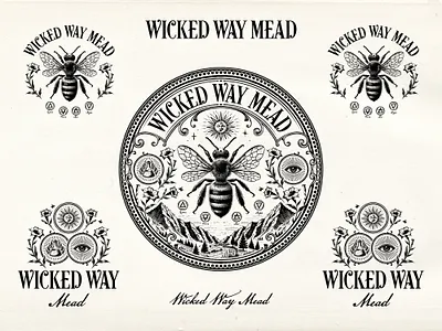 Wicked Way Mead alchemy alchemy logo bee logo brand identity branding graphic design hand drawn identity illustration logo logo design mystic nature occult outdoor logo victorian victorian logo vintage vintage logo