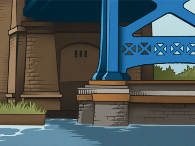 Bridge Base WIP brick bridge color digital ink river water