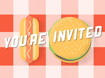 BBQ Invite bbq burger gingham hot dog illustration invitation mustard summer