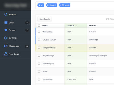 Sourcing teaser app dashboard menu tables tagging