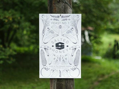 Feast no.1 Poster black catering cream dinner food illustration menu poster print symmetry vegetables veggies