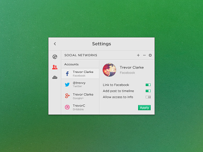Social Settings app dribbble facebook google networks panel settings social twitter
