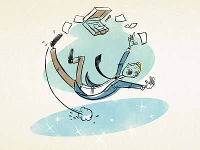 Not looking forward to winter 50s businessman drawing falling ice illustration