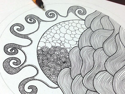 Oceania - Artwork Process WIP circles details illustration ocean rapidograph rays sea sea life sun waves wip work in progress