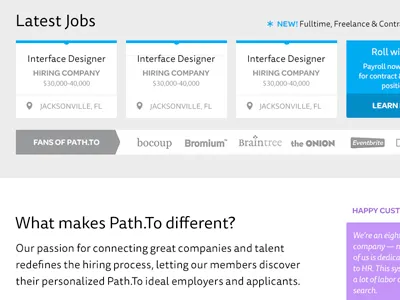 Pathto2 hire home page interface job board jobs location ui ux