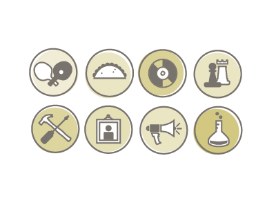 BendyIcons chess icons lab loudspeaker ping pong record tacos