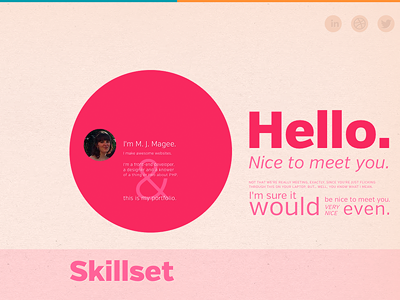 Portfolio big text cricle pink right aligned texture