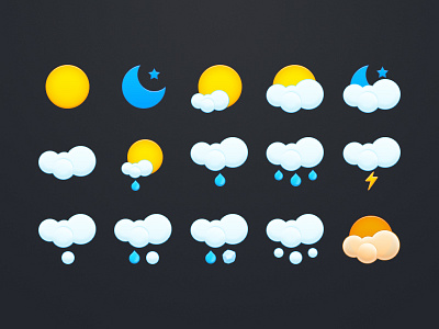 Lovely weather icon set cloud hailstone haze icon moon rain set snow sun thunder weather 牛mo王