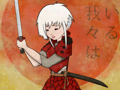 Samurai girl illustrator japan photoshop red samurai warrior