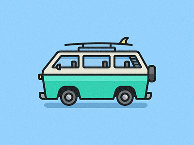 Surf & Turf car flat illustration line simple surf surfboard turf van vintage