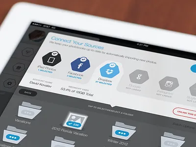 TB Sources accounts albums app connect directory dropbox folders google instagram ipad link sources