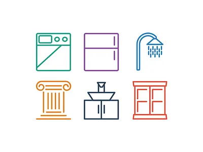 Bath And Kitchen Icons dishwasher flat fridge icons line modern shower traditional transitional