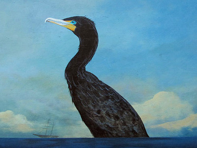 The cormorant acrylic loon painting sea