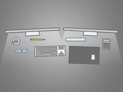 Workspace apple computer desk glasses illustration line art monitors mouse office pencil rebound workspace