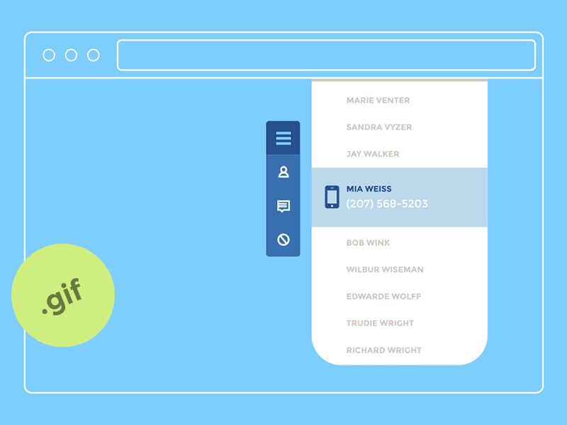 Contact Book Animated app blue browser call contact icon interface menu name phone ui user