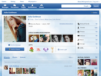 Social net account net profile social ui