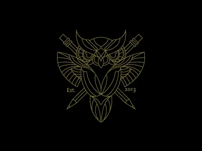 Owl black gold heraldry identity line logo owl pencil yellow