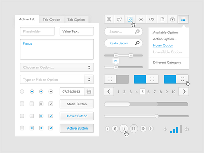 UI Kit actionbar button dropdown form kit pagination player controls progress bar search slider toggle ui