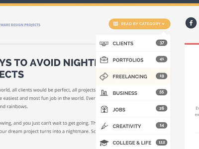 Read By Category button categories drop down menu hover icons open sans read read by category read more