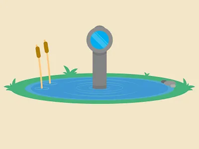 Flat Submarine beige blue color flat grass green illustration mint nature pond water