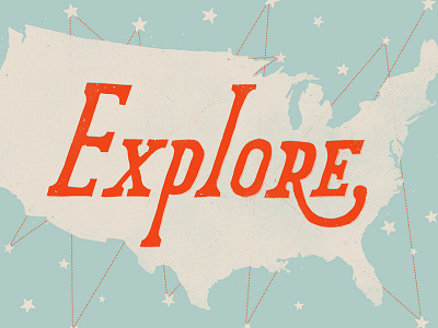 Explore america blue explore map stars typography