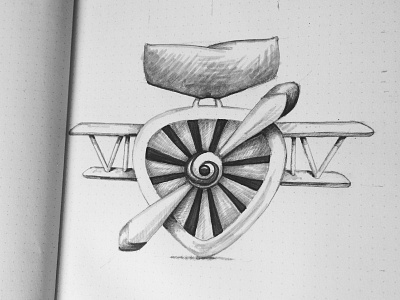 Biplane medal badge biplane idea illustration medal plane rough sketch