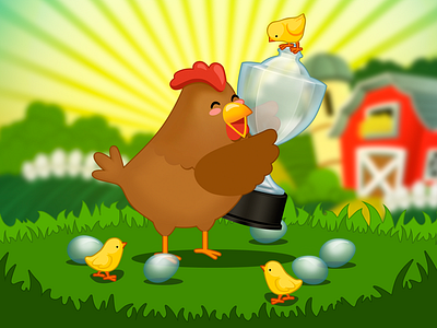 Chicken Gets Award award bird chick chicken egg eggs farm game illustration illustrator trophy