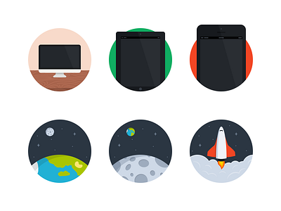 Flat Iconset v2 circle earth flat icons imac ipad iphone moon round space space shuttle