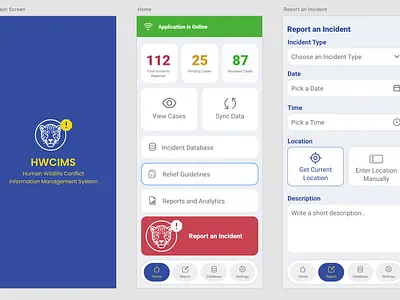 Human Wildlife Conflict Information Management System app dashboard human wildlife conflict logo mobile mobile app ui ux