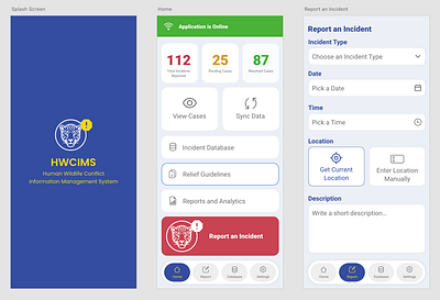 Human Wildlife Conflict Information Management System app dashboard human wildlife conflict logo mobile mobile app ui ux