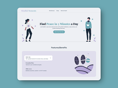 Meditation App Landing Page — Mindful Moments dailychallenge design figma interfacedesign landingpage meditation ui wellness