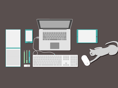 My Work Desk cat designer desk flat illustration laptop