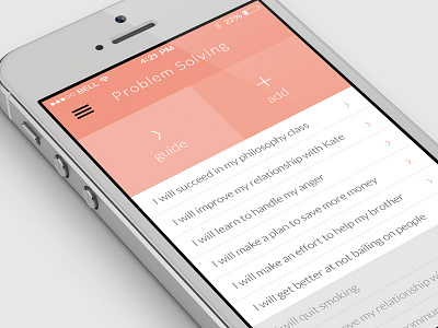 Mental Health App - Problem Solving Screen app apple application buttons coral health ios iphone5 list mobile to do