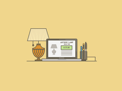 Desktop Illustration computer flat icon illustration lamp macbook reflection vintage worthopedia