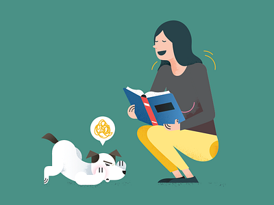 Sister anger book dog illustration laughing laughter woman