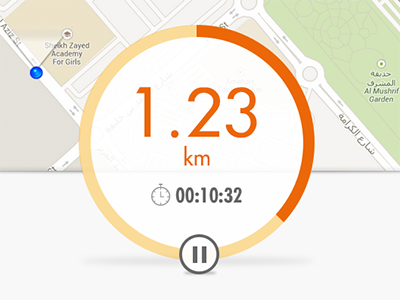 Map Element app clean flat health map modern orange pause running sleek sport walk
