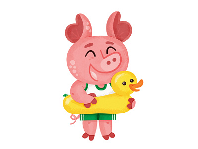 swimming character eva galesloot fun pig skwirrol summer