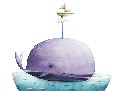 Mighty Whale animal boat character character design childrens fish illustration sea sealife whale