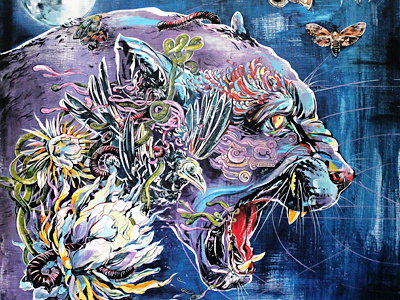 Moon Jaguar art blue cat dos exhibit ink jaguar mayan mexico mythology paint painting