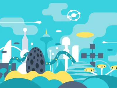 Future City architecture blue city flat future hatchers illustration space vector yellow