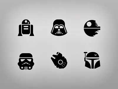 Star Wars Glyphs boba fett darth vader deathstar icons millenium falcon r2d2 star wars storm trooper symbolicons