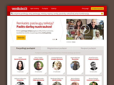 Versliukai.lt homepage brown community css flat html layout red versliukai web web design website yellow