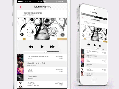 GIF!Music History animated flat gif ios7 mobile music player