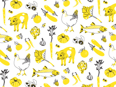 Farm & Fable 1950s 50s animals drawing fruit illustration pattern tissue paper vegetables