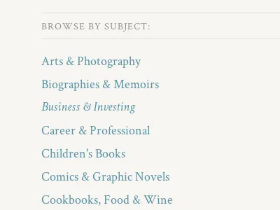 Share the Shelf - Browse books browse categories links list navigation selected subjects tags typography ui