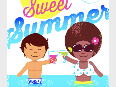 Sweet Summer beach couple drinks illustration margarita summer